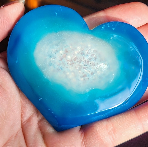 Blue Agate Heart with Sparkling Druzy Geode Center, Crystals - Picture 3 of 5